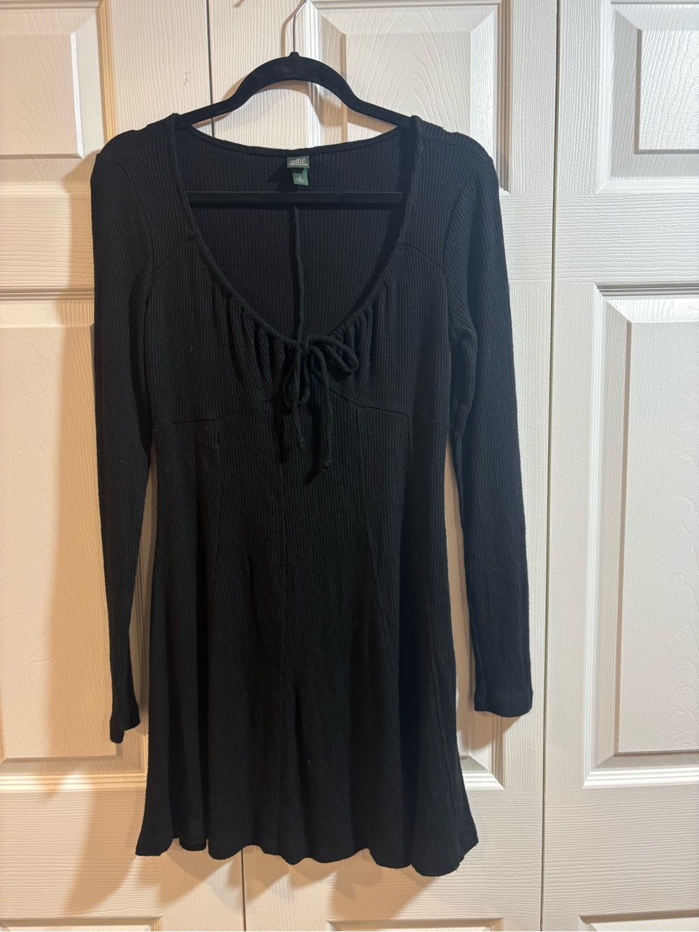 wild fable Black Long Sleeve Tie-Front Skater Dress Y2K Coquette - Picture 2 of 5